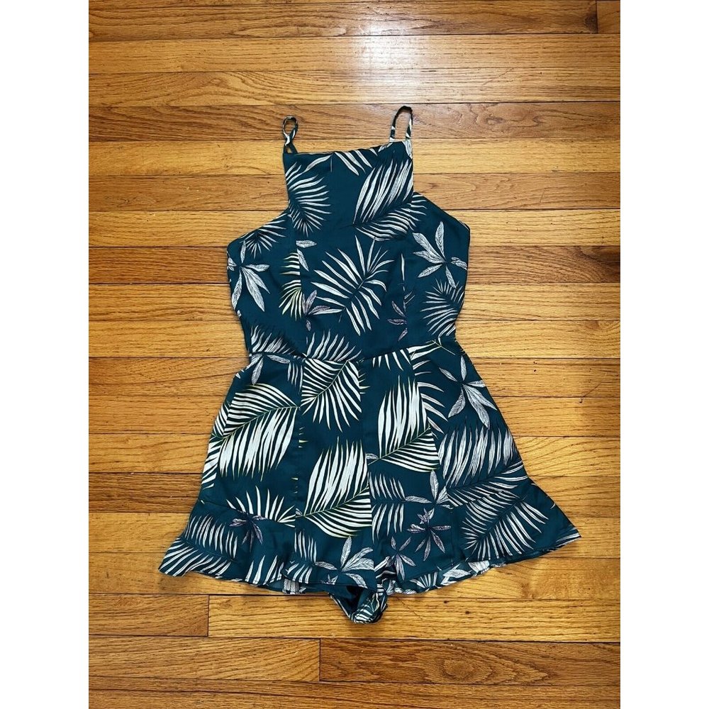 Revolve BB Dakota Wilder Romper In Cool Green Palm Leaf Tropical Women's Size 0 - Picture 4 of 8